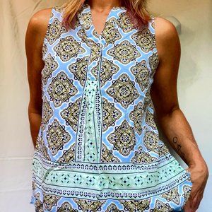 Crown & Ivy PS Sleeveless pale green and blue rayon shifty top